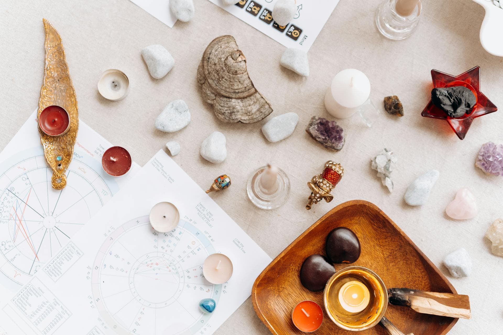 Tarot cards laid out on a wooden table